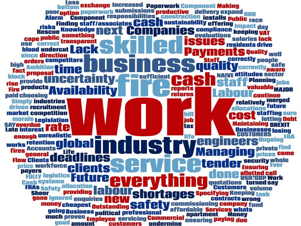 Word cloud: work is one thing that those in the fire industry mention often 