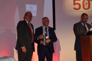 Wilf Butcher receives his award from Chairman Martin Harvey